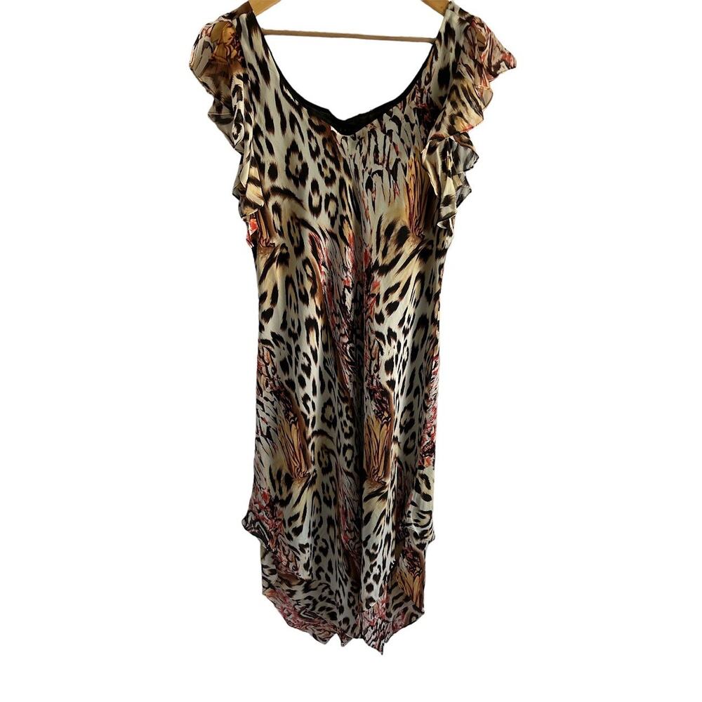 Lapis Vintage Size 1X 100% Silk‎ Y2K Animal Print Handkerchief Hem Maxi Dress
